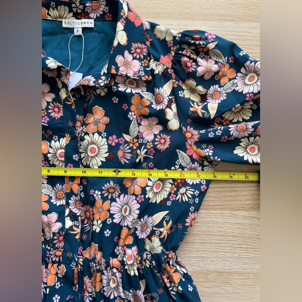 Baltic Born Jane Short Dress Floral Mini Teal Pink Long Sleeve Size S NWT - Picture 10 of 16